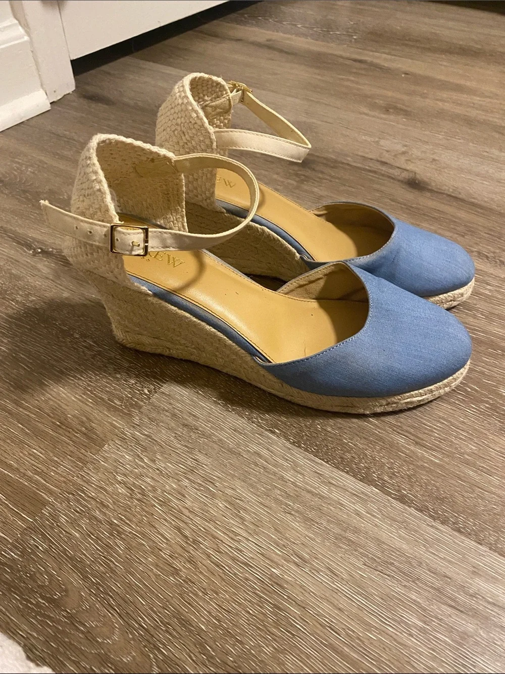 J. Crew Light Blue Espadrille Wedge Sandals with Ankle Strap